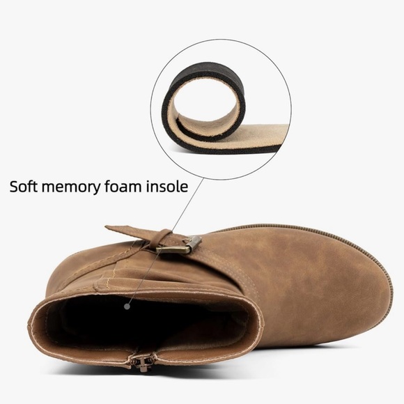 VJH confort Women's Mid Calf Boots, Comfort Buckle Slouchy Booties w/Side Zipper - Picture 11 of 13